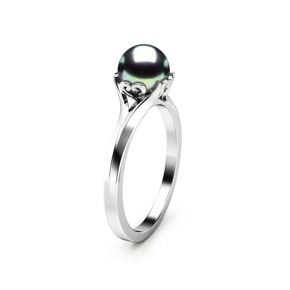 Black Pearl Engagement Ring White Gold Ring Solitaire Engagement Ring Gold Pearl Ring