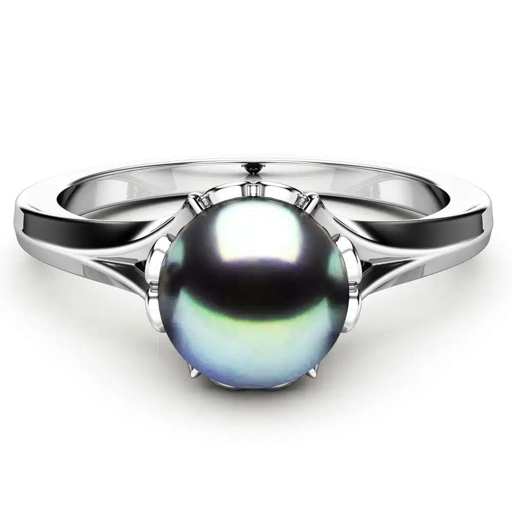 Black Pearl Engagement Ring White Gold Ring Solitaire Engagement Ring Gold Pearl Ring