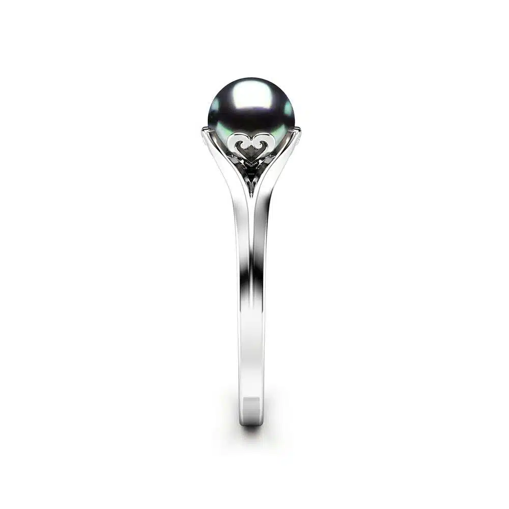 Black Pearl Engagement Ring White Gold Ring Solitaire Engagement Ring Gold Pearl Ring