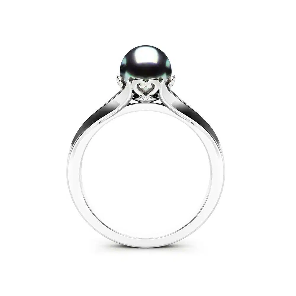 Black Pearl Engagement Ring White Gold Ring Solitaire Engagement Ring Gold Pearl Ring