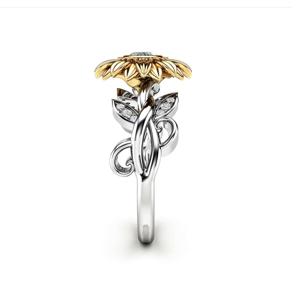 Unique 14K Gold Diamond Sunflower Engagement Ring / Gold Sunflower Ring / Flower Engagement Ring / Sunflower Jewelry / Women's Wedding Ring