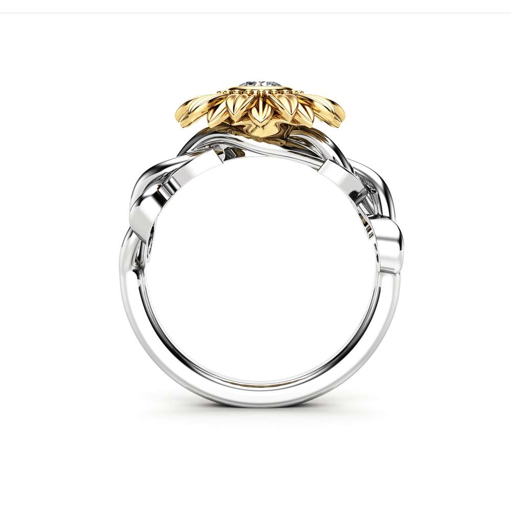 Unique 14K Gold Diamond Sunflower Engagement Ring / Gold Sunflower Ring / Flower Engagement Ring / Sunflower Jewelry / Women's Wedding Ring