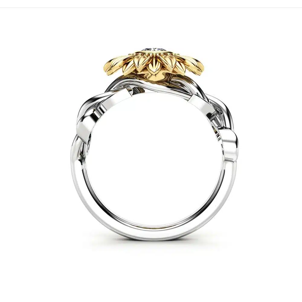 Unique 14K Gold Diamond Sunflower Engagement Ring / Gold Sunflower Ring / Flower Engagement Ring / Sunflower Jewelry / Women's Wedding Ring