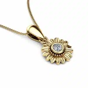 Sunflower Diamond Pendant 14K Yellow Gold Bridal Jewelry Nature Inspired Pendant Anniversary Gift