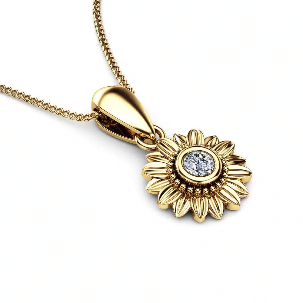 Sunflower Diamond Pendant and Earrings 14K Yellow Gold Jewelry Set Anniversary Floral Pendant and Earrings 2 Sunflower Diamond Pendant and Earrings 14K Yellow Gold Jewelry Set Anniversary Floral Pendant and Earrings