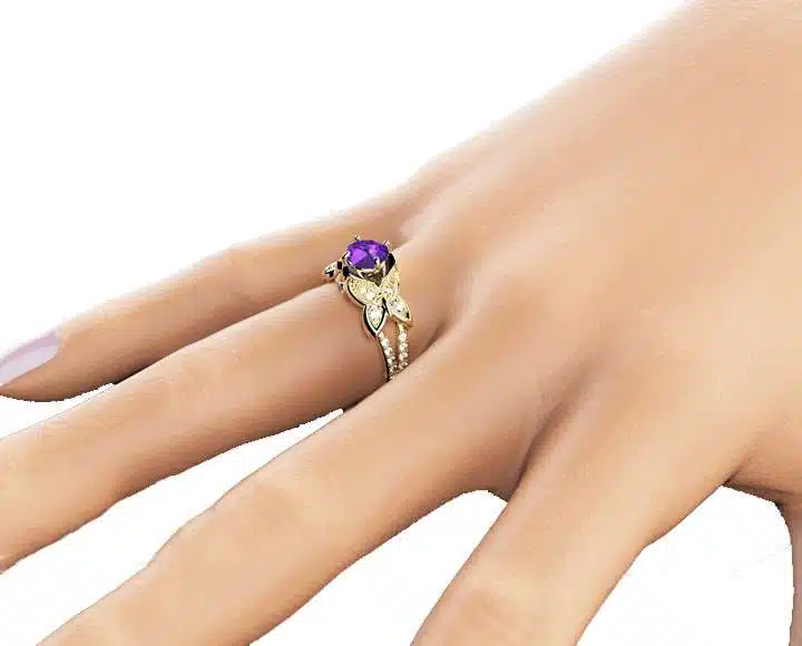 14K Yellow Gold Amethyst Engagement Ring Unique Amethyst Anniversary Ring Butterfly Engagement Ring