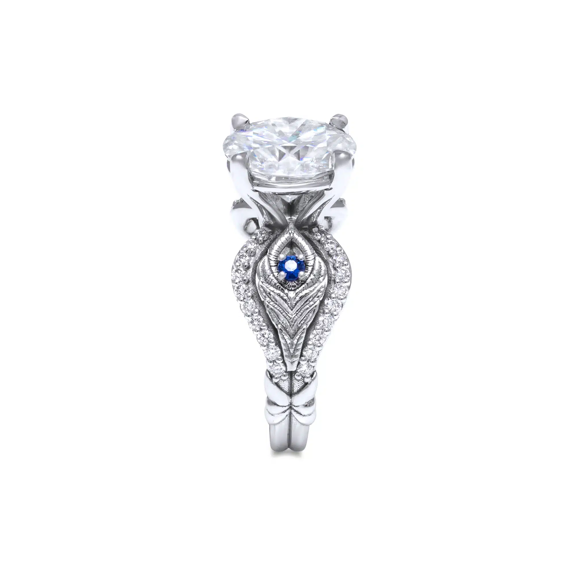 Unique Peacock Ring White Gold Feather Ring 4 Carat Moissanite Ring Unique Jewelry Gift 2 Unique Peacock Ring White Gold Feather Ring 4 Carat Moissanite Ring Unique Jewelry Gift