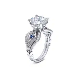 Unique Peacock Ring White Gold Feather Ring 4 Carat Moissanite Ring Unique Jewelry Gift