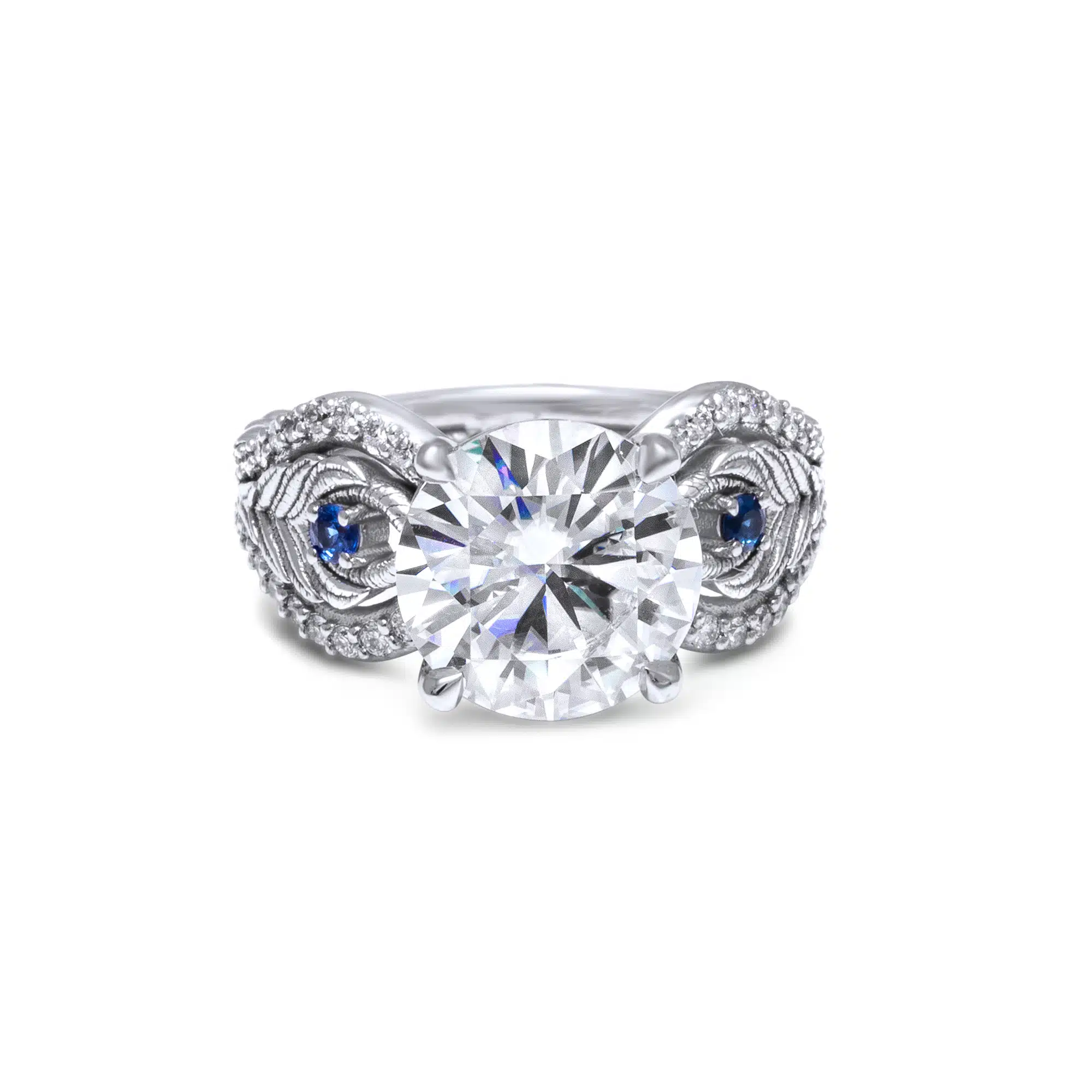Unique Peacock Ring White Gold Feather Ring 4 Carat Moissanite Ring Unique Jewelry Gift 4 Unique Peacock Ring White Gold Feather Ring 4 Carat Moissanite Ring Unique Jewelry Gift