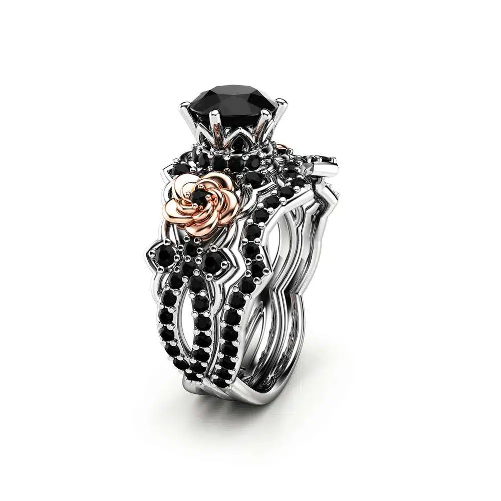 Unique Black Diamond Ring Set