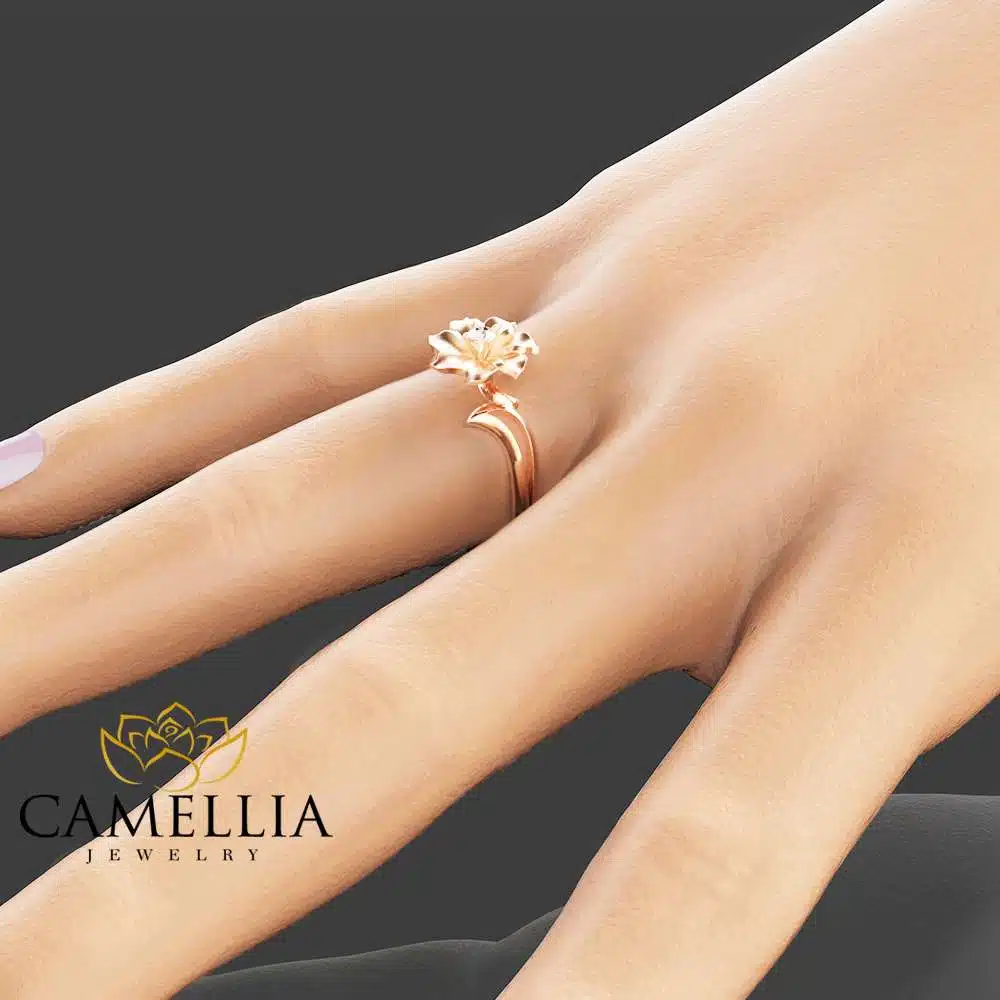 Unique Diamond Engagement Ring in 14K Rose Gold Leaf and Flower Solitaire Ring Nature Inspired Engag 3 Unique Diamond Engagement Ring in 14K Rose Gold Leaf and Flower Solitaire Ring Nature Inspired Engag