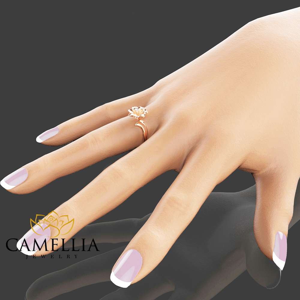 Unique Diamond Engagement Ring in 14K Rose Gold Leaf and Flower Solitaire Ring Nature Inspired Engag 4 Unique Diamond Engagement Ring in 14K Rose Gold Leaf and Flower Solitaire Ring Nature Inspired Engag