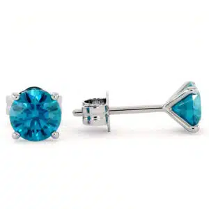 Blue Diamond Martini Settings 4 Prongs Stud Earrings