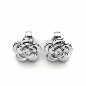Flower Stud Earrings with Lab Diamond Petal Blossom Design