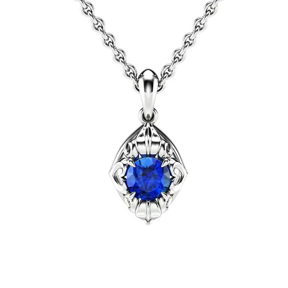 Sapphire Pendant Jewelry 14K White Gold Sapphire Jewelry Gold Necklace Anniversary Gift 2 Sapphire Pendant Jewelry 14K White Gold Sapphire Jewelry Gold Necklace Anniversary Gift