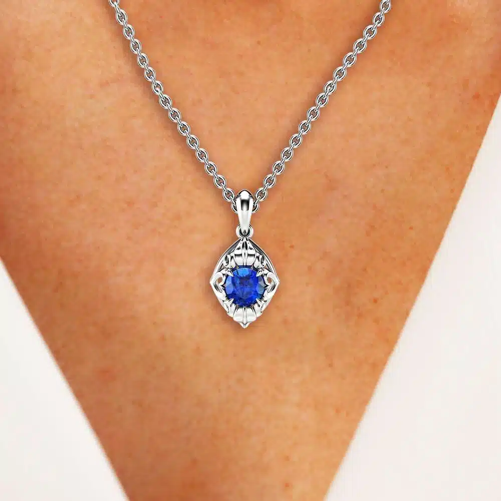 Sapphire Pendant Jewelry 14K White Gold Sapphire Jewelry Gold Necklace Anniversary Gift 4 Sapphire Pendant Jewelry 14K White Gold Sapphire Jewelry Gold Necklace Anniversary Gift