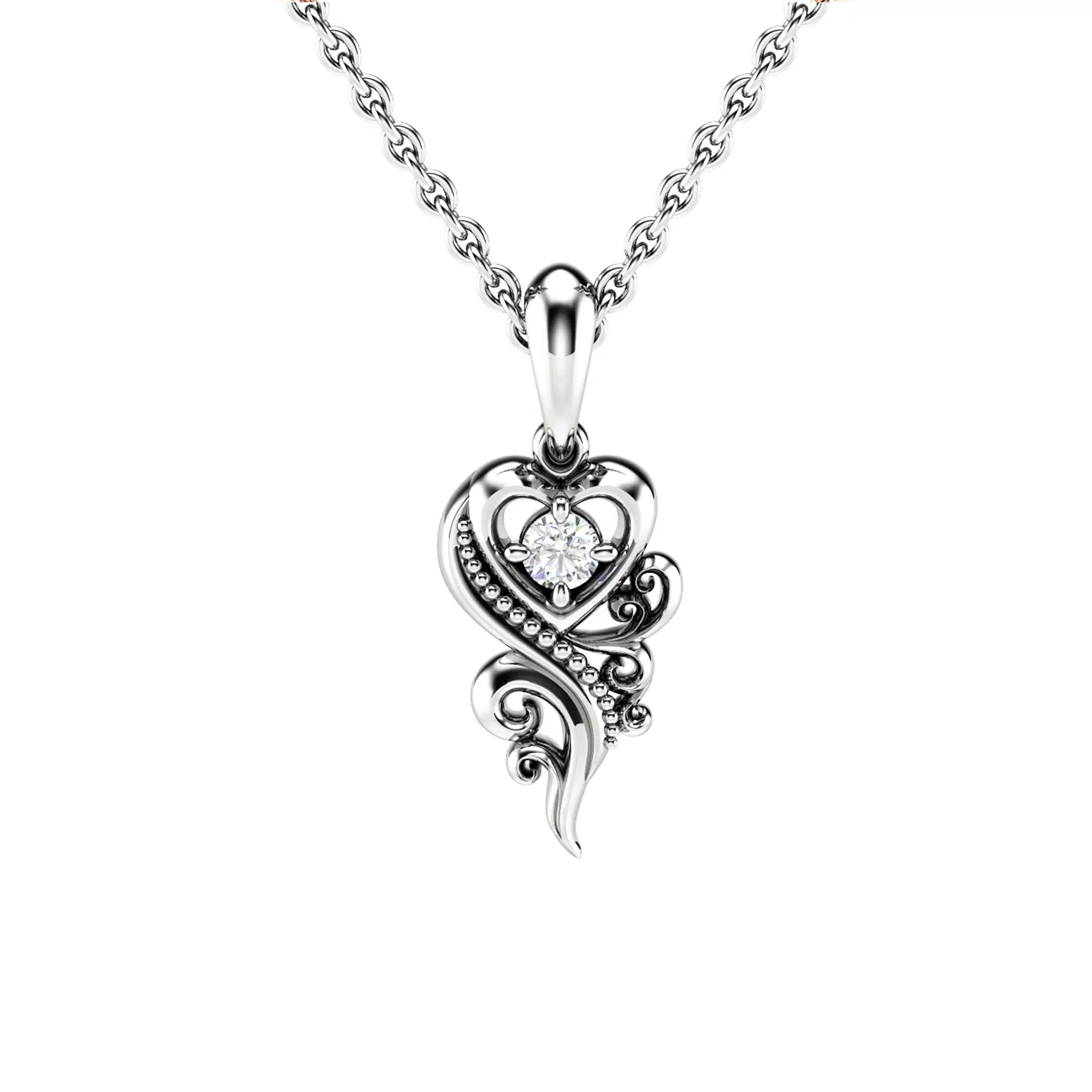 Diamond Necklace Pendant 14K White Gold Necklace Pendant 0.1 Ct Diamond Pendant Heart Shape Pendant