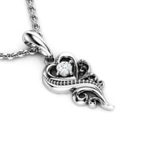 Diamond Necklace Pendant 14K White Gold Necklace Pendant 0.1 Ct Diamond Pendant Heart Shape Pendant