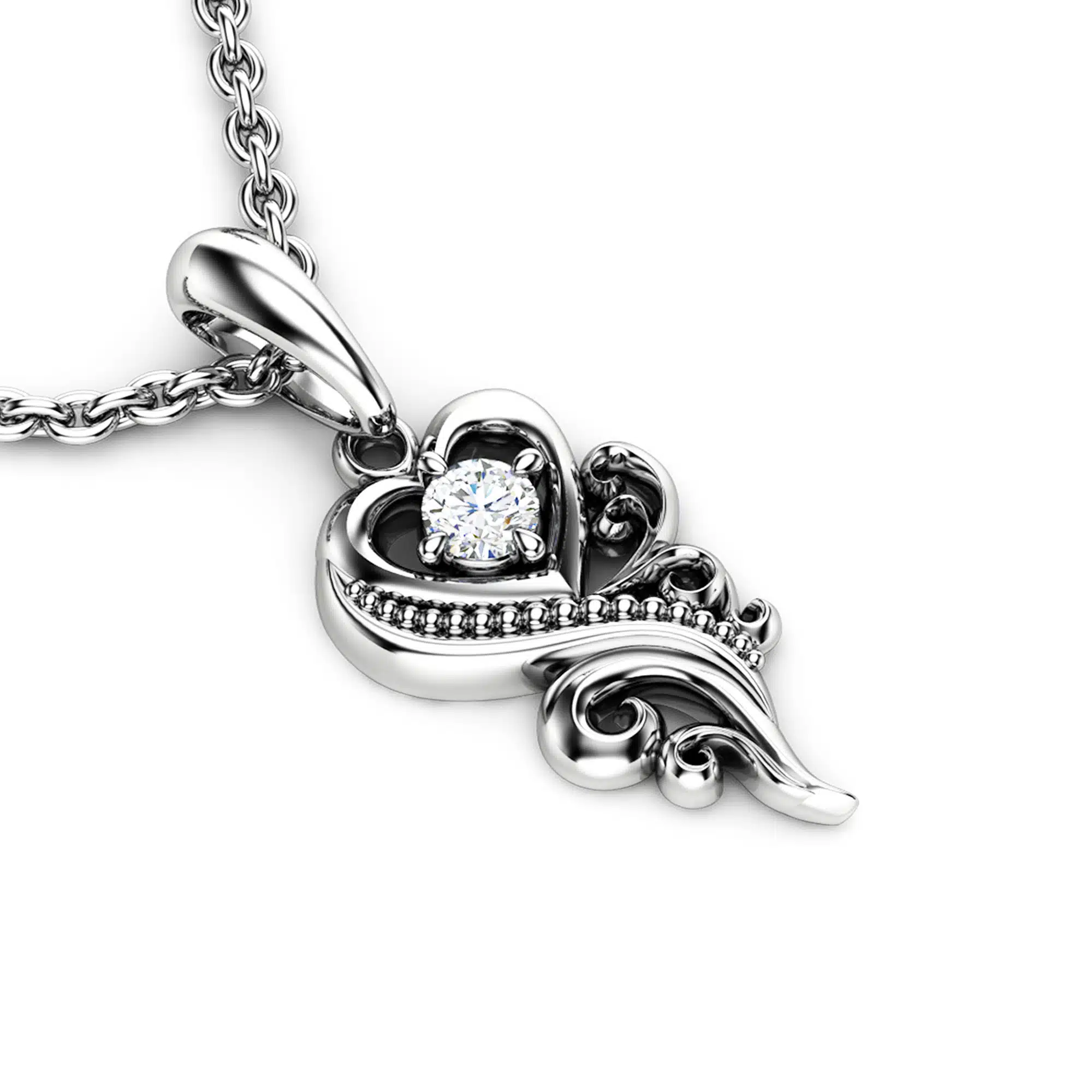Diamond Necklace Pendant 14K White Gold Necklace Pendant 0.1 Ct Diamond Pendant Heart Shape Pendant