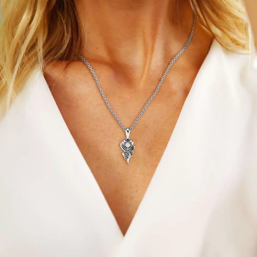 Diamond Necklace Pendant 14K White Gold Necklace Pendant 0.1 Ct Diamond Pendant Heart Shape Pendant