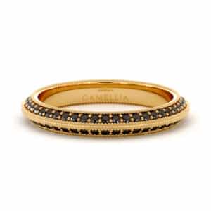 Full Eternity 14k Yellow Gold Natural Black Diamonds Ring