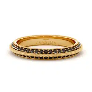 Full Eternity 14k Yellow Gold Natural Black Diamonds Ring