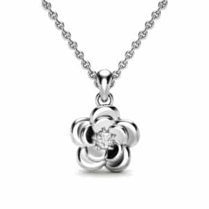 0.10 Ct. Natural Diamond White Gold Flower Nature Pendant Woman Jewelry