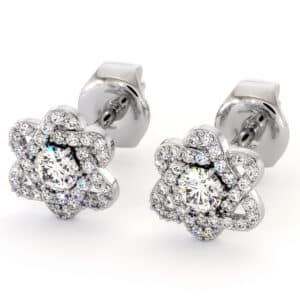 Infinity Flower Diamond Earrings with Lab Diamonds and Pave Halo Setting