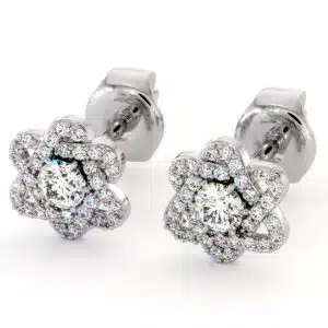 Infinity Flower Diamond Earrings with Lab Diamonds and Pave Halo Setting
