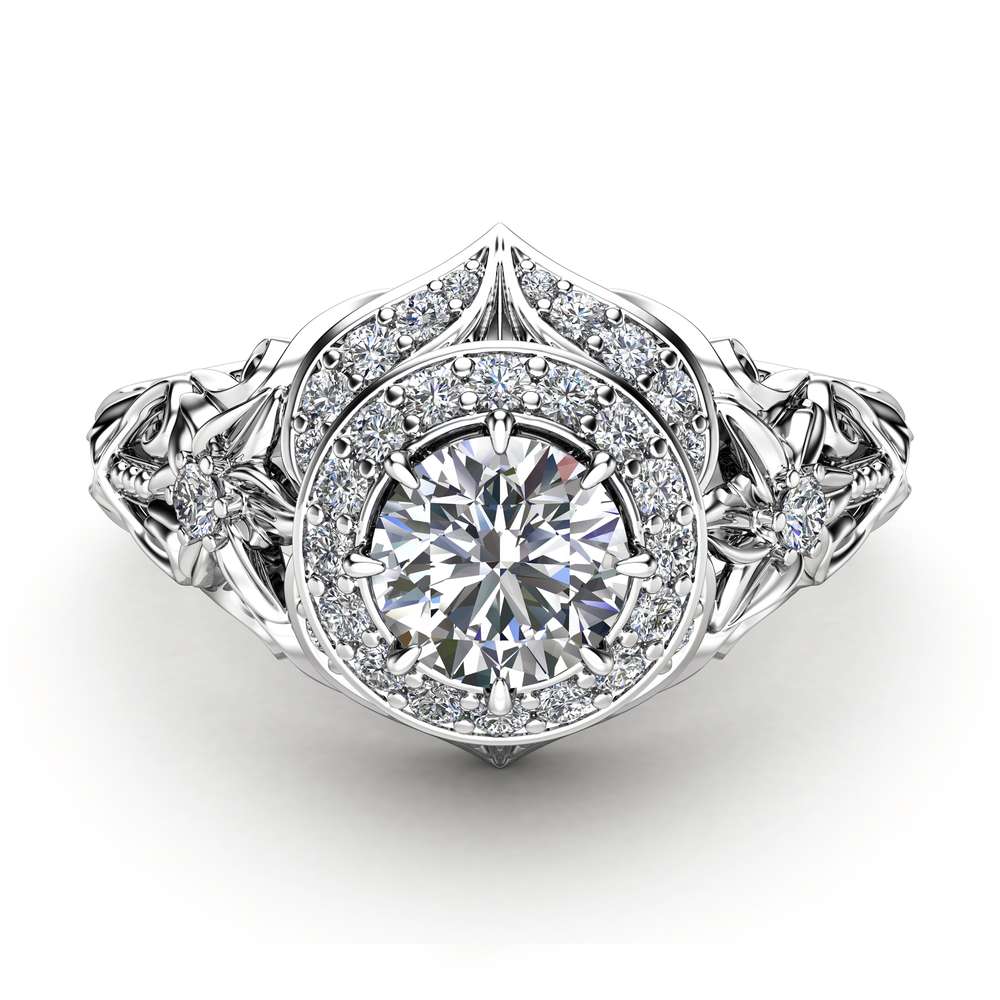Diamond Engagement Ring Halo Ring 14K White Gold Vintage Filigree Engagement Ring 2 Diamond Engagement Ring Halo Ring 14K White Gold Vintage Filigree Engagement Ring
