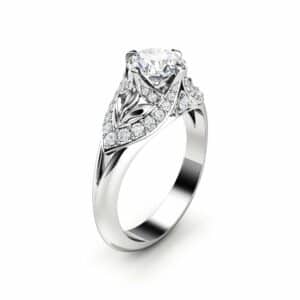 Moissanite Engagement Ring 14K White Gold Ring  Edwardian Engagement Ring Gold Moissanite Ring