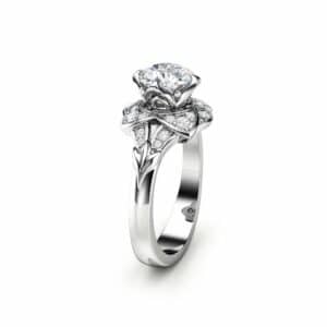 Unique Engagement Ring Moissanite Engagement Ring 14K White Gold Ring