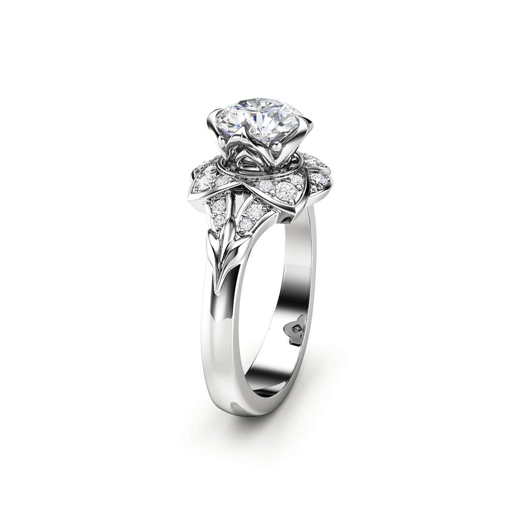Unique Engagement Ring Moissanite Engagement Ring 14K White Gold Ring 1 Unique Engagement Ring Moissanite Engagement Ring 14K White Gold Ring