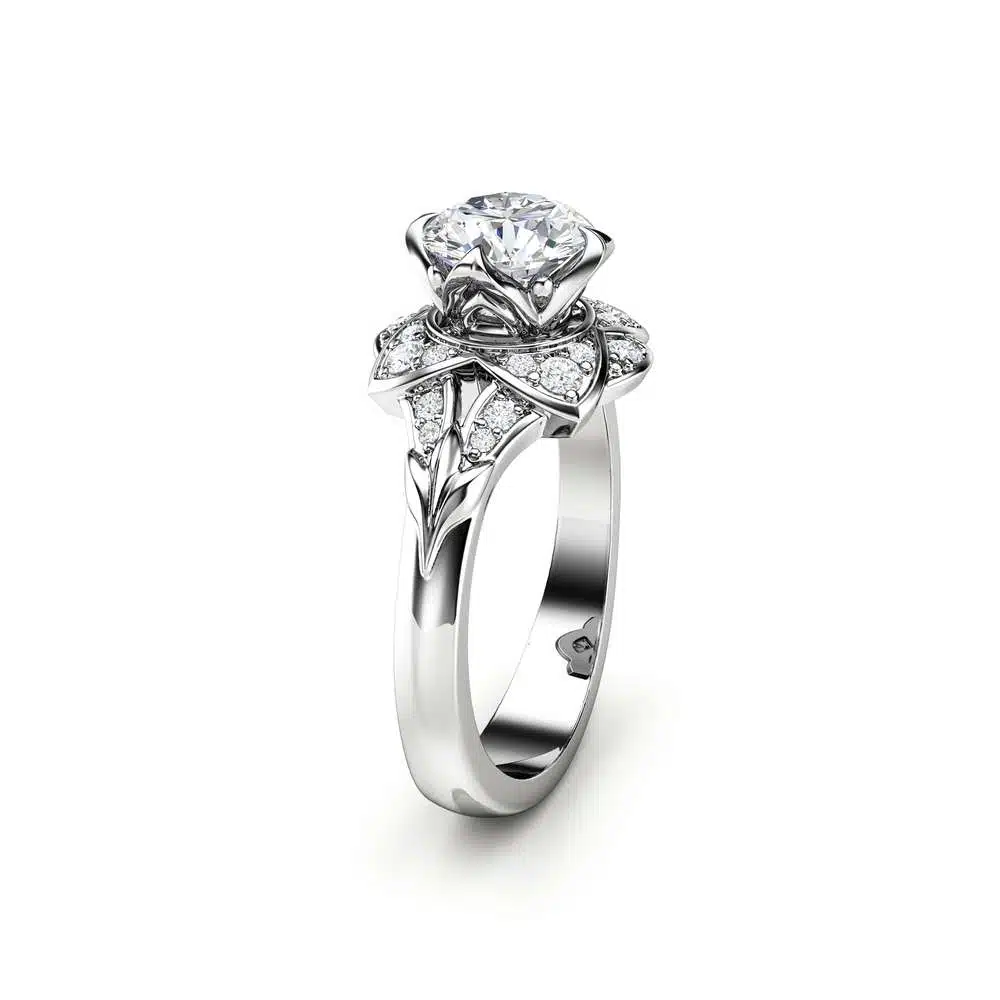 Unique Engagement Ring Moissanite Engagement Ring 14K White Gold Ring 1 Unique Engagement Ring Moissanite Engagement Ring 14K White Gold Ring