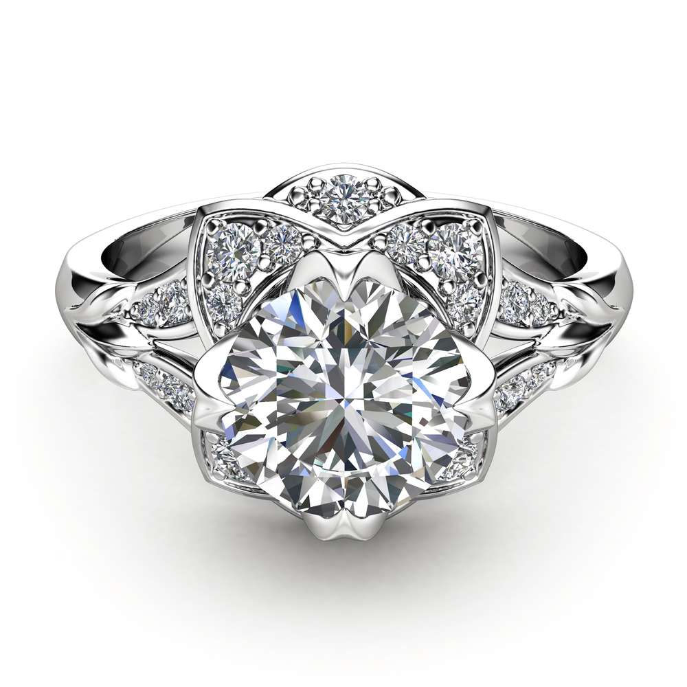 Unique Engagement Ring Moissanite Engagement Ring 14K White Gold Ring 2 Unique Engagement Ring Moissanite Engagement Ring 14K White Gold Ring