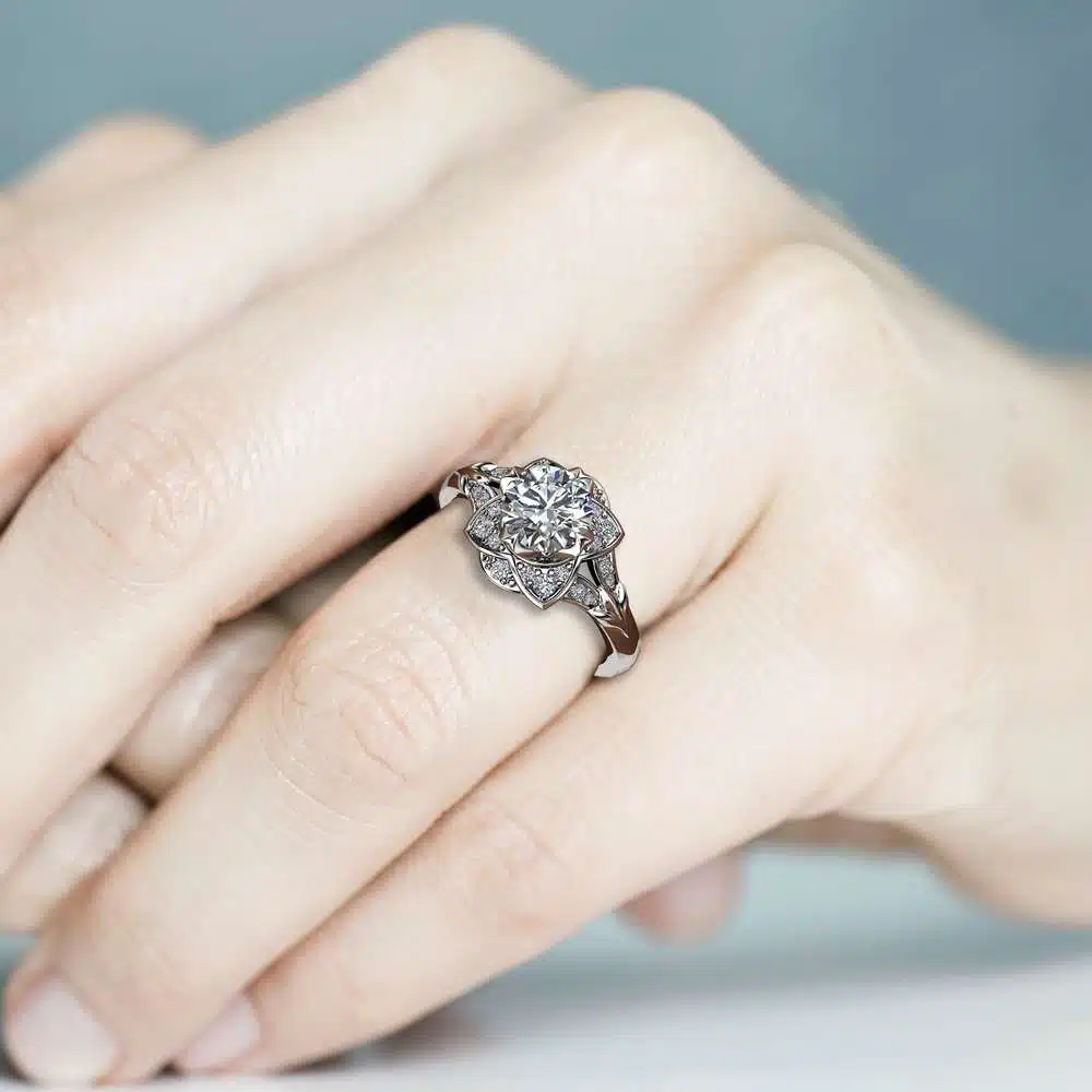 Unique Engagement Ring Moissanite Engagement Ring 14K White Gold Ring 5 Unique Engagement Ring Moissanite Engagement Ring 14K White Gold Ring