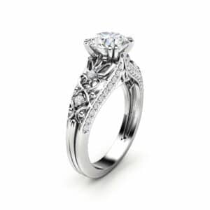 Unique Moissanite Engagement Ring 14K White Gold Ring Promise Ring Art Deco Engagement Ring
