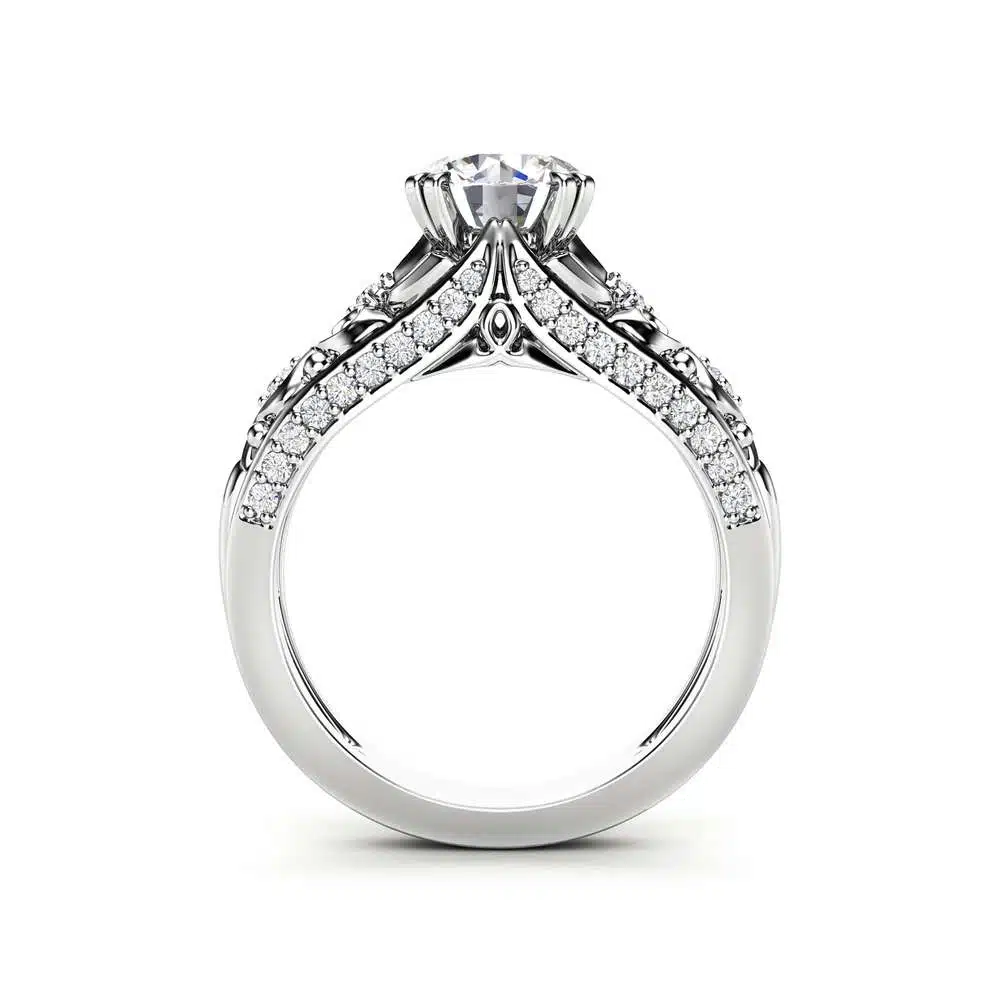 Unique Moissanite Engagement Ring 14K White Gold Ring Promise Ring Art Deco Engagement Ring 3 Unique Moissanite Engagement Ring 14K White Gold Ring Promise Ring Art Deco Engagement Ring