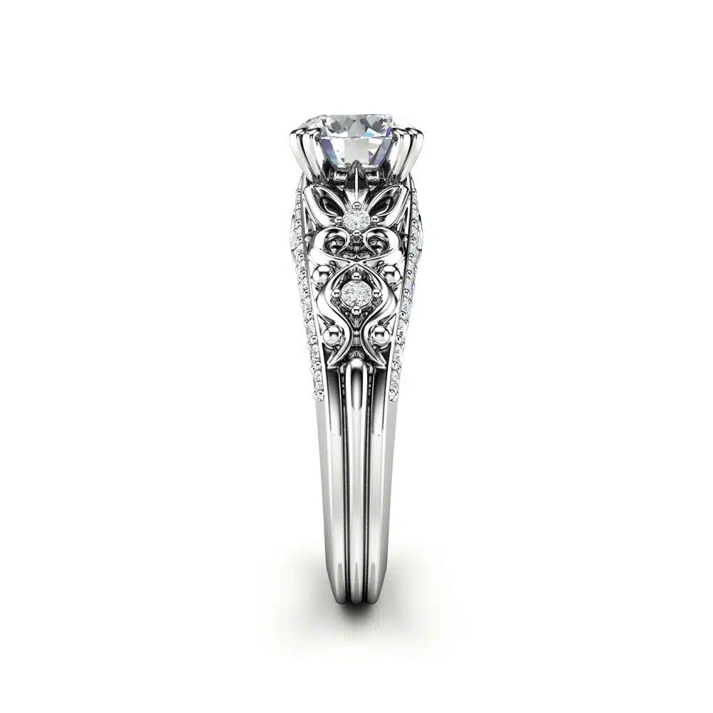 Unique Moissanite Engagement Ring 14K White Gold Ring Promise Ring Art Deco Engagement Ring 4 Unique Moissanite Engagement Ring 14K White Gold Ring Promise Ring Art Deco Engagement Ring