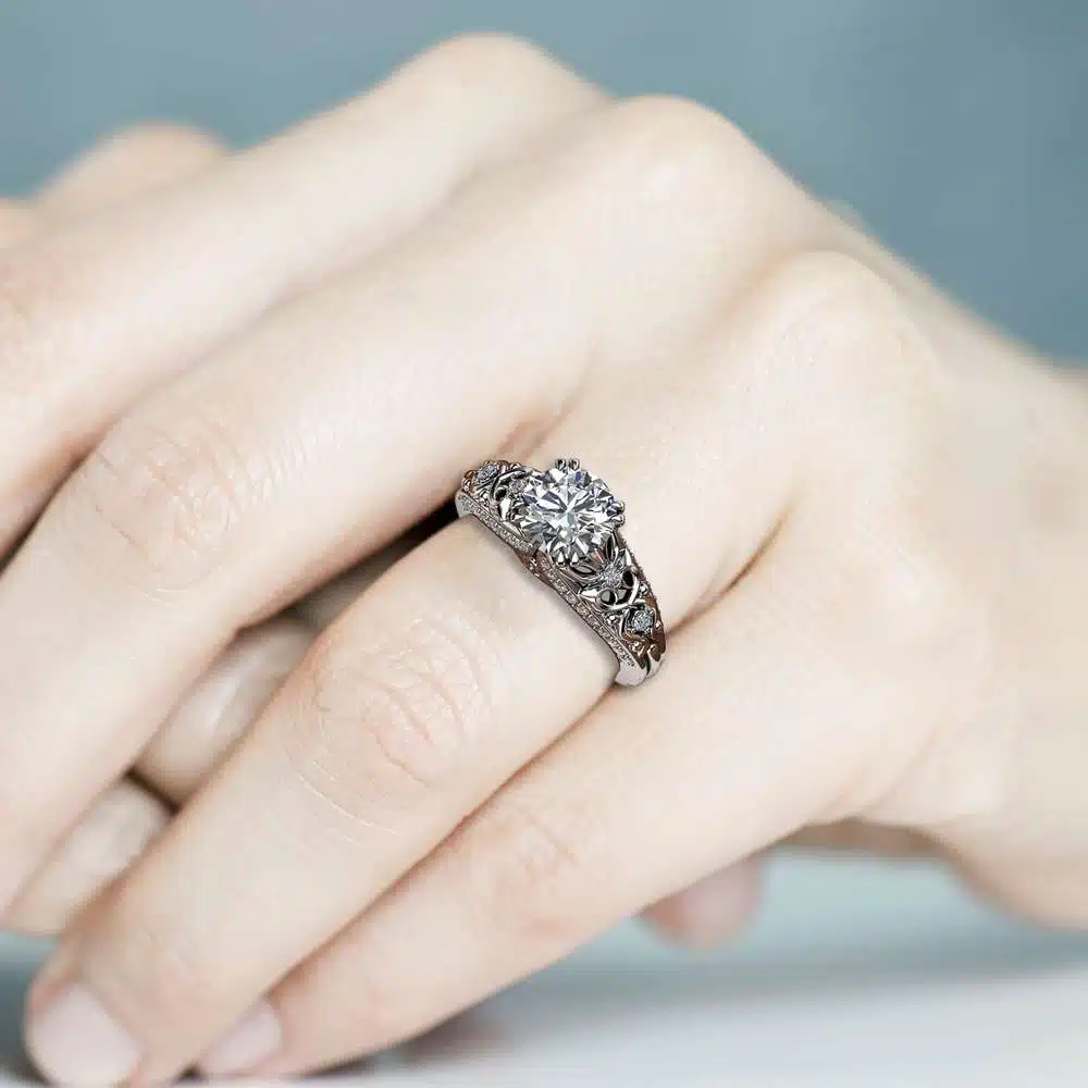 Unique Moissanite Engagement Ring 14K White Gold Ring Promise Ring Art Deco Engagement Ring 5 Unique Moissanite Engagement Ring 14K White Gold Ring Promise Ring Art Deco Engagement Ring