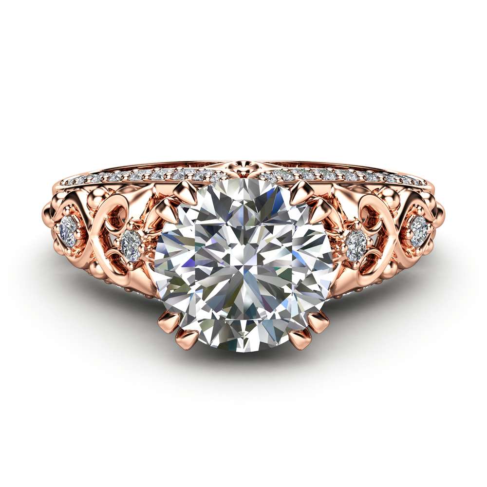 Unique Moissanite Engagement Ring 14K Rose Gold Ring Promise Ring Art Deco Engagement Ring