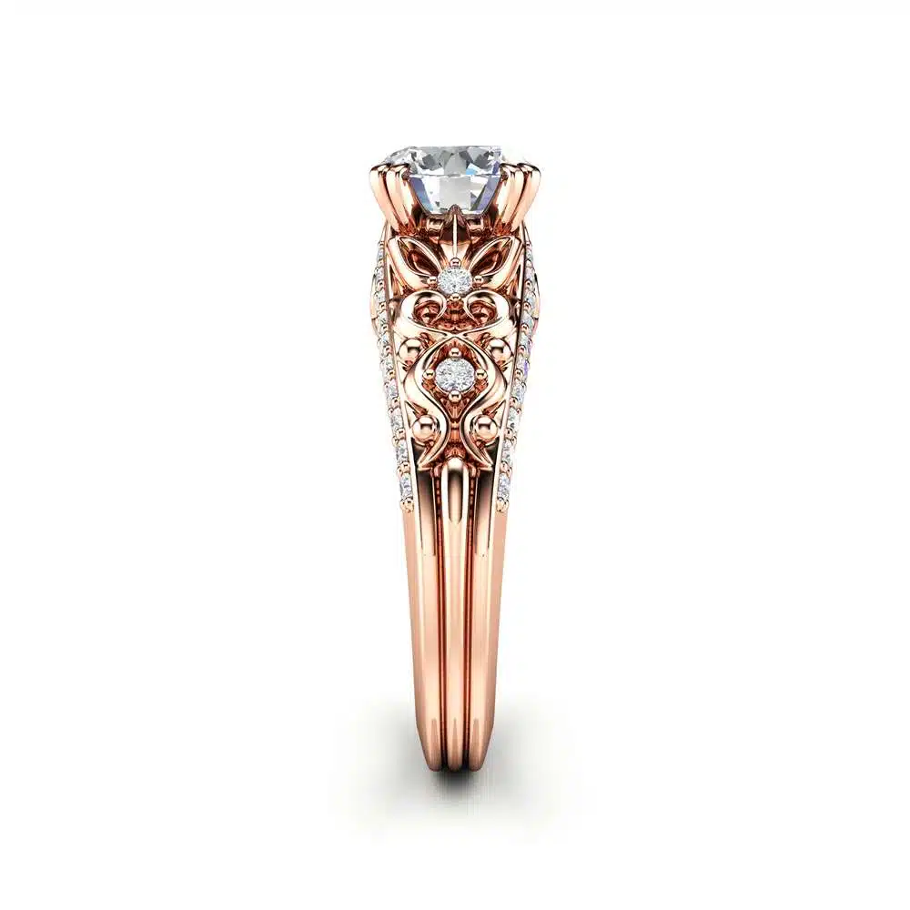 Unique Moissanite Engagement Ring 14K Rose Gold Ring Promise Ring Art Deco Engagement Ring