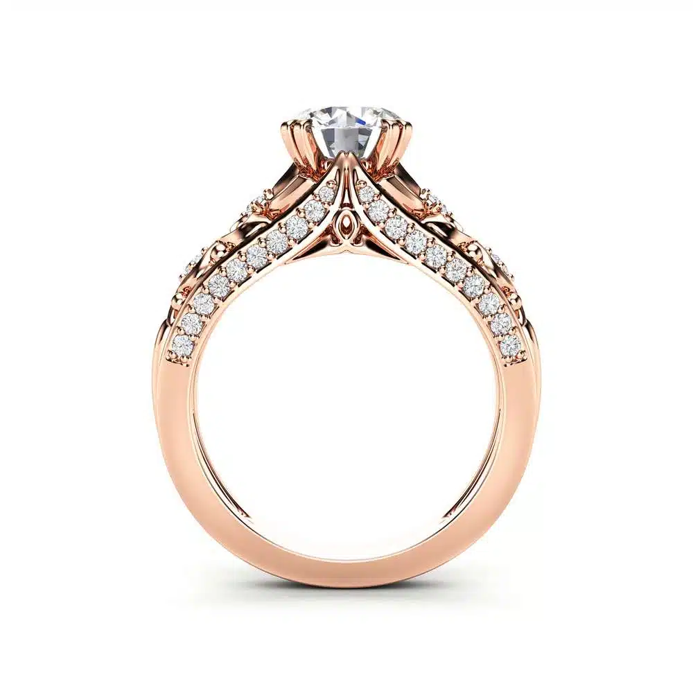 Unique Moissanite Engagement Ring 14K Rose Gold Ring Promise Ring Art Deco Engagement Ring