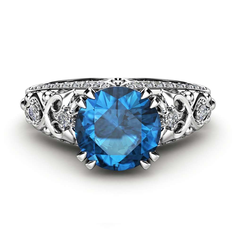 Blue Diamond Engagement Ring 14K White Gold Unique Diamonds Engagement Ring Art Deco Ring 2 Blue Diamond Engagement Ring 14K White Gold Unique Diamonds Engagement Ring Art Deco Ring