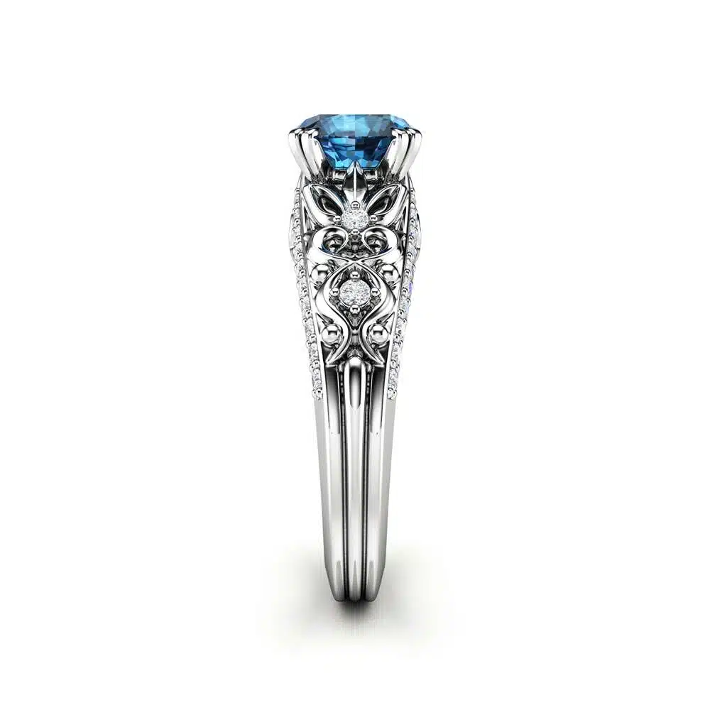Blue Diamond Engagement Ring 14K White Gold Unique Diamonds Engagement Ring Art Deco Ring 3 Blue Diamond Engagement Ring 14K White Gold Unique Diamonds Engagement Ring Art Deco Ring