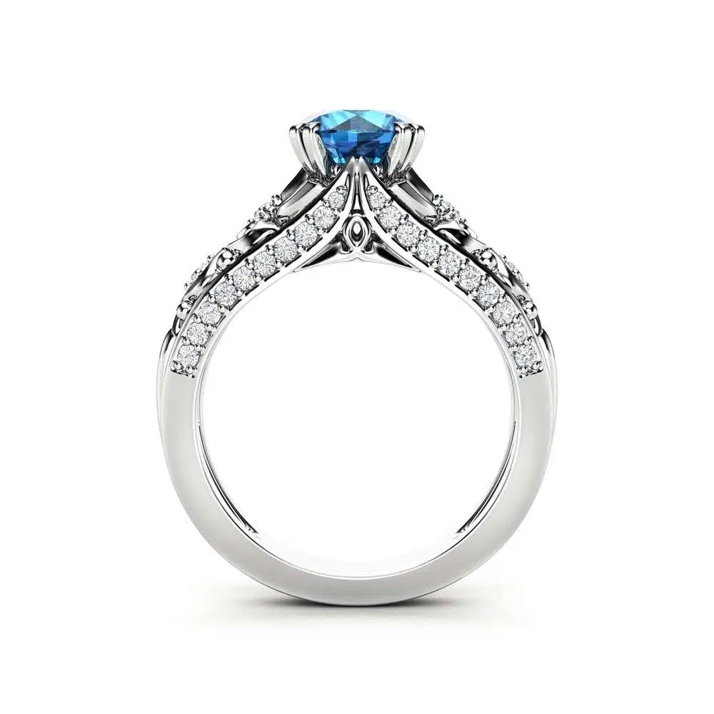 Blue Diamond Engagement Ring 14K White Gold Unique Diamonds Engagement Ring Art Deco Ring 6 Blue Diamond Engagement Ring 14K White Gold Unique Diamonds Engagement Ring Art Deco Ring