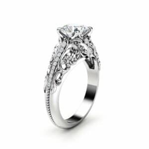 Art Deco Engagement Ring Moissanite Engagement Ring White Gold Ring