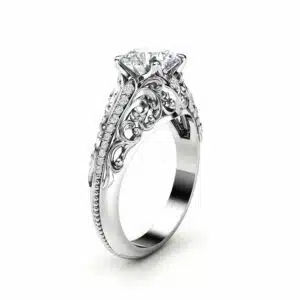 Art Deco Engagement Ring Moissanite Engagement Ring White Gold Ring