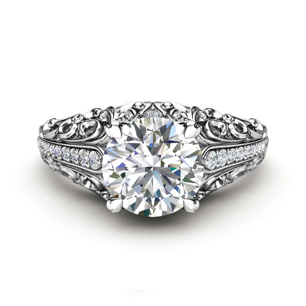 Art Deco Engagement Ring Moissanite Engagement Ring White Gold Ring
