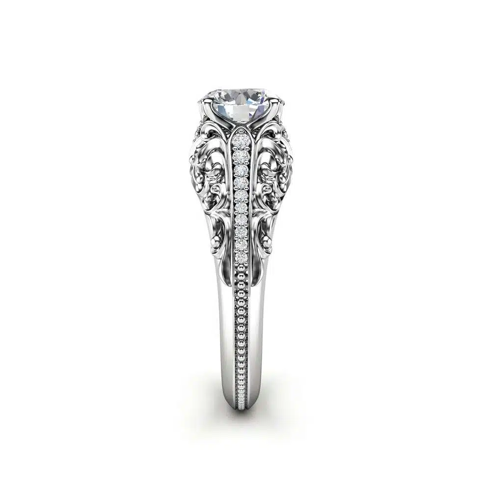Art Deco Engagement Ring Moissanite Engagement Ring White Gold Ring